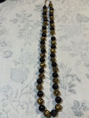 Gold and Black Beaded Rose Necklace - Women Jewelry